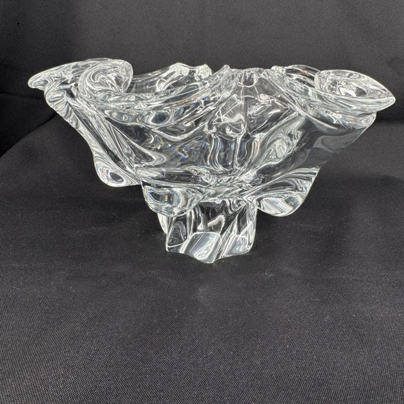 Murano Clear Art Glass Hand Blown Bowl Decorative Candy Dish Ruffled Edge Heavy - Picture 2 of 7